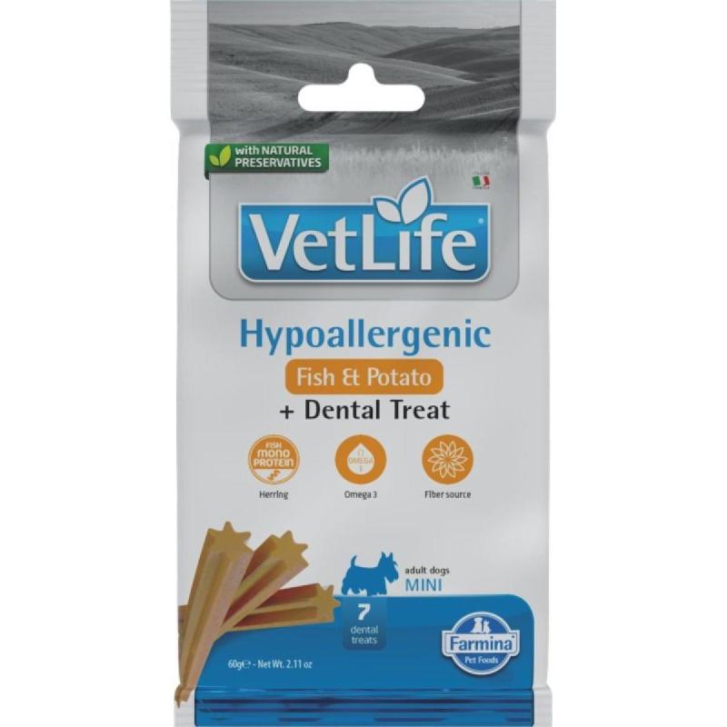 Vet Life Dog Dental Treat Hypoallergenic Fish &amp; Potato Adult Mini 60 g