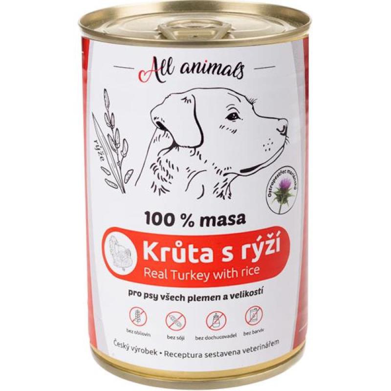 ALL ANIMALS konz. pro psy krůta mletá s rýží 400g