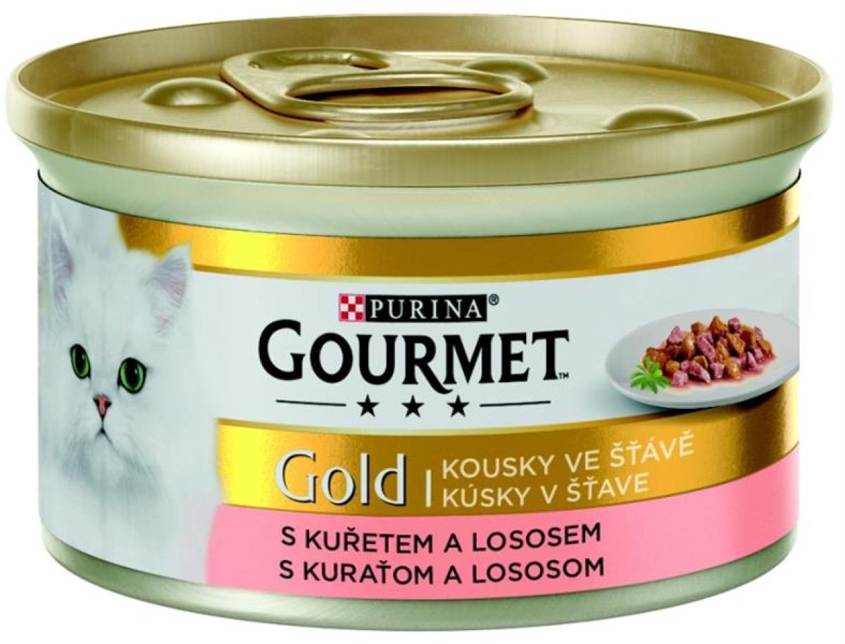 Gourmet Gold losos+kuře, kousky ve šťávě 85g